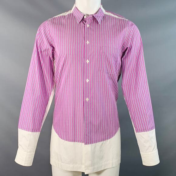 COMME des GARCONS HOMME PLUS Size M Purple White Stripe Cotton Long Sleeve Shirt - Picture 1 of 5